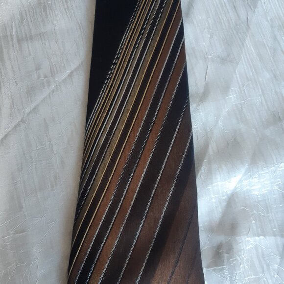 Vintage Pierre Cardin Tie 4" Silk Diagonal Stripe, Browns & Tan/Gold - Picture 7 of 10